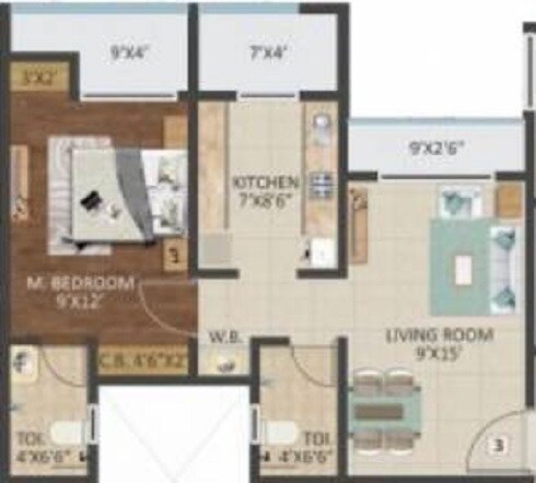Floor plan of 1 BHK 495 Sq. Ft. Apartment in Swastik Heights Bhayander East, Thane