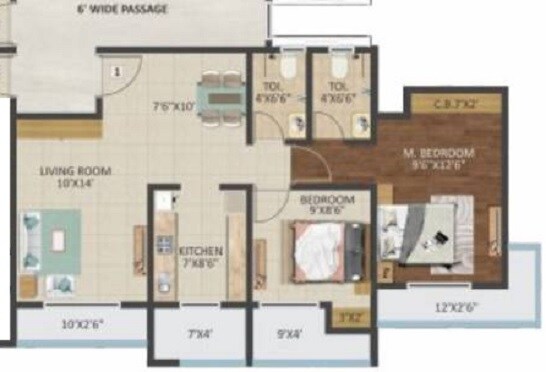 Floor plan of 2 BHK 580 Sq. Ft. Apartment in Swastik Heights Bhayander East, Thane