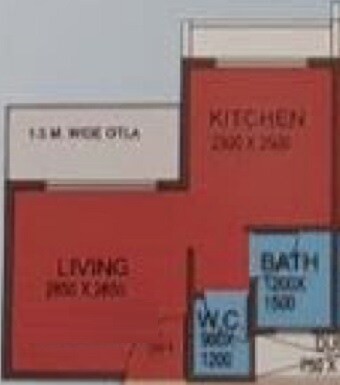 Floor plan of 421 Sq. Ft. Studio in Swastik Vihar, Thane