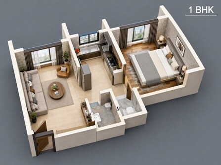 Floor plan of 1 BHK 330 Sq. Ft. Apartment in Symphonee Greens, Thane