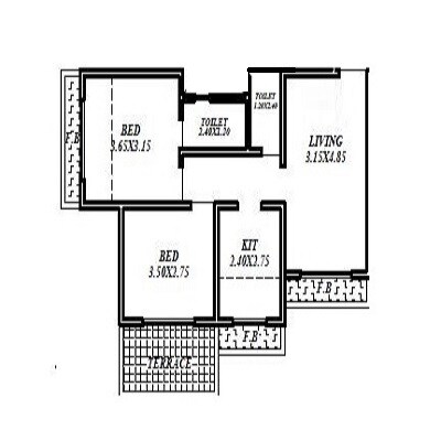 Floor plan of 2 BHK Apartment - 728 sq. ft. in Mangeshi Dazzle III, Thane