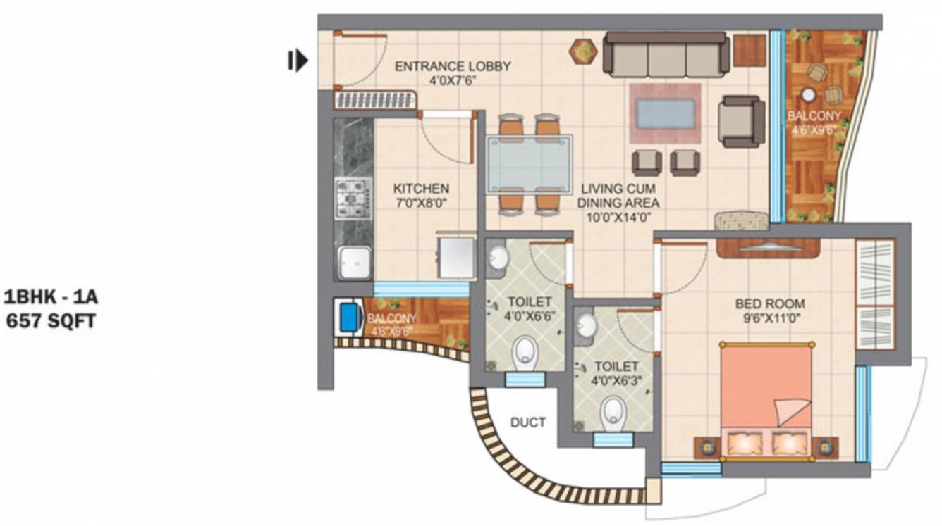 1 BHK 657 Sq. Ft. Apartment in Tanvi Eminence