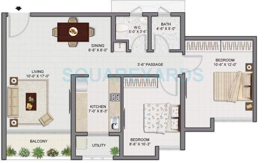 Floor plan of 2 BHK 683 Sq. Ft. Apartment in Tata Amantra, Thane