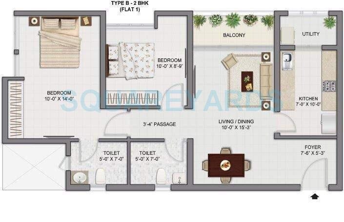 Floor plan of 2 BHK 764 Sq. Ft. Apartment in Tata Amantra, Thane