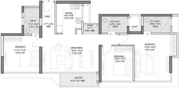 3 BHK 933 Sq. Ft. Apartment