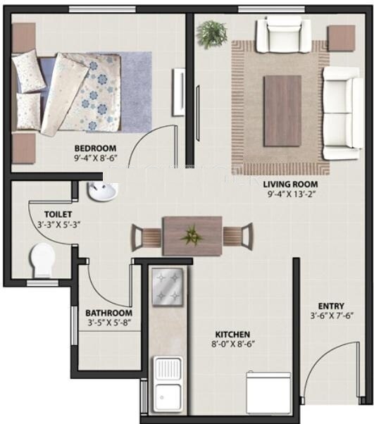 Floor plan of 1 BHK 360 Sq. Ft. Apartment in Tata Shubh Griha, Thane