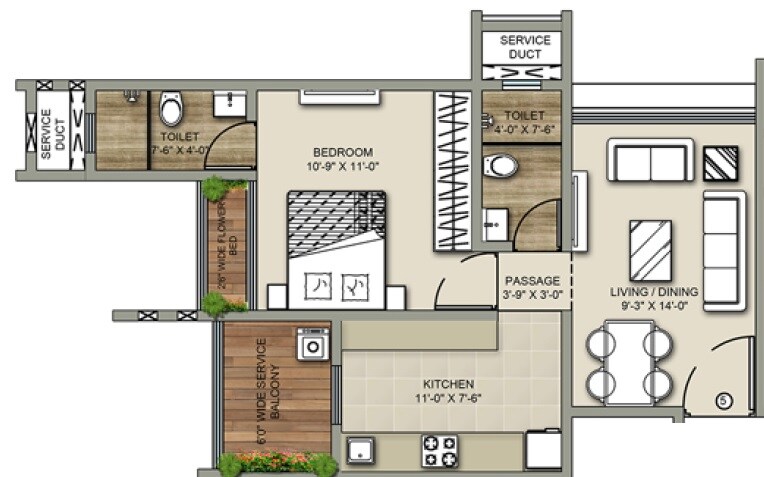 Floor plan of 1 BHK 386 Sq. Ft. Apartment in TCJ Arya And Ira, Thane