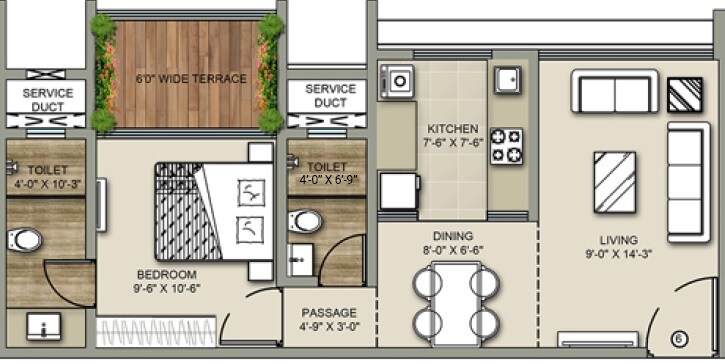 Floor plan of 1 BHK 420 Sq. Ft. Apartment in TCJ Arya And Ira, Thane