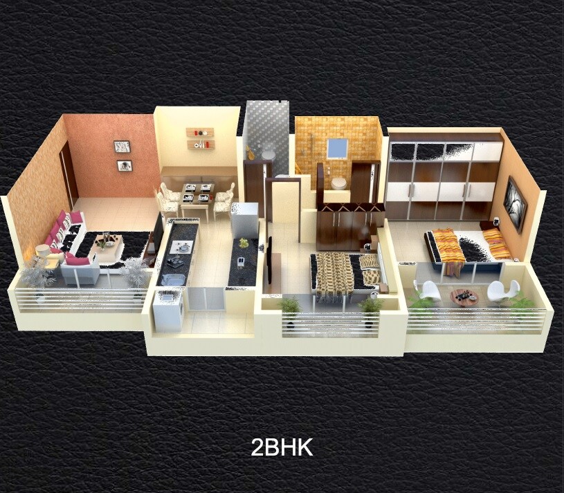 Floor plan of 2 BHK 765 Sq. Ft. Apartment in TCJ Kings Court, Thane