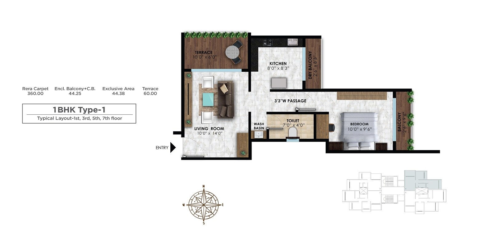 Floor plan of 1 BHK 360 Sq. Ft. Apartment in Technicon Pannash, Thane