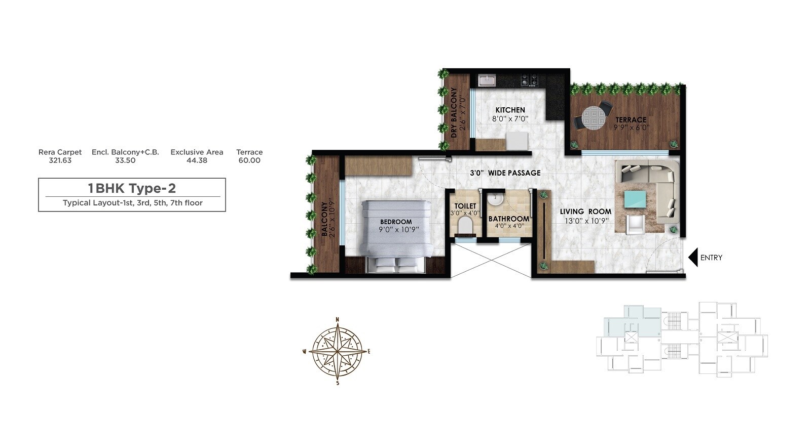 Floor plan of 1 BHK 321 Sq. Ft. Apartment in Technicon Pannash, Thane