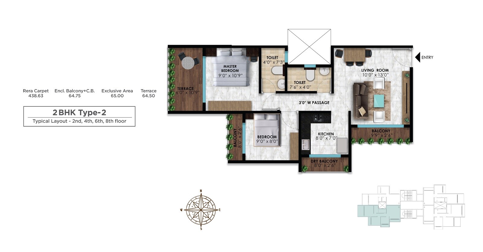 Floor plan of 2 BHK 439 Sq. Ft. Apartment in Technicon Pannash, Thane