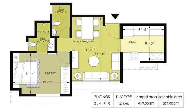 Floor plan of 1 BHK 419 Sq. Ft. Apartment in Terraform Petunia, Thane