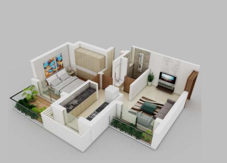 Floor plan of 1 BHK 585 Sq. Ft. Apartment in Tetris Green Valley, Thane