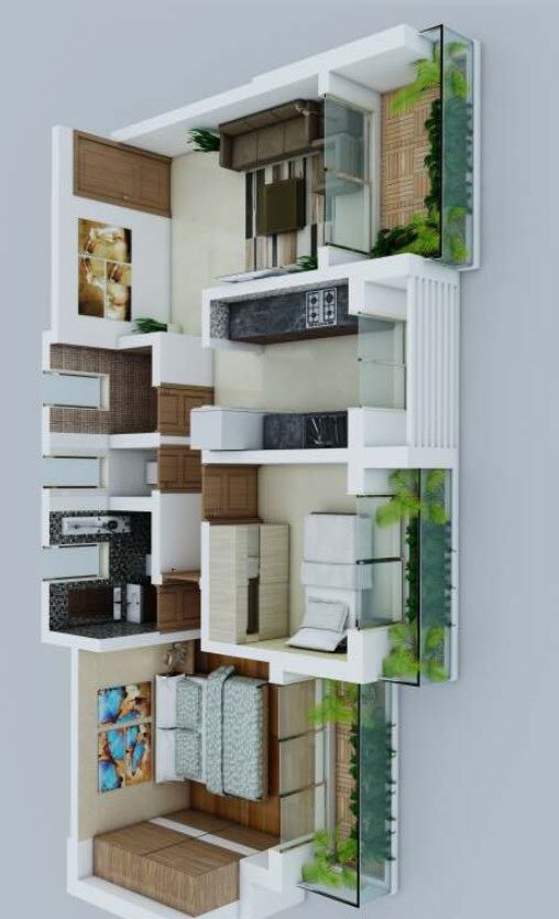 Floor plan of 2 BHK 855 Sq. Ft. Apartment in Tetris Green Valley, Thane
