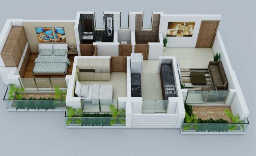Floor plan of 2 BHK 890 Sq. Ft. Apartment in Tetris Green Valley, Thane