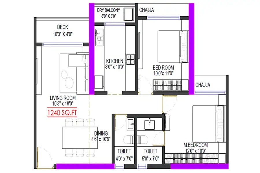 2 BHK 749 Sq. Ft. Apartment