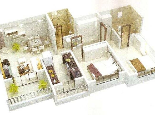 Floor plan of 2 BHK 850 Sq. Ft. Apartment in Thanekar Bhagirathi Estate, Thane