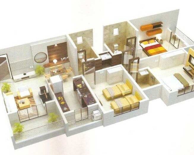 Floor plan of 3 BHK 1150 Sq. Ft. Apartment in Thanekar Bhagirathi Estate, Thane