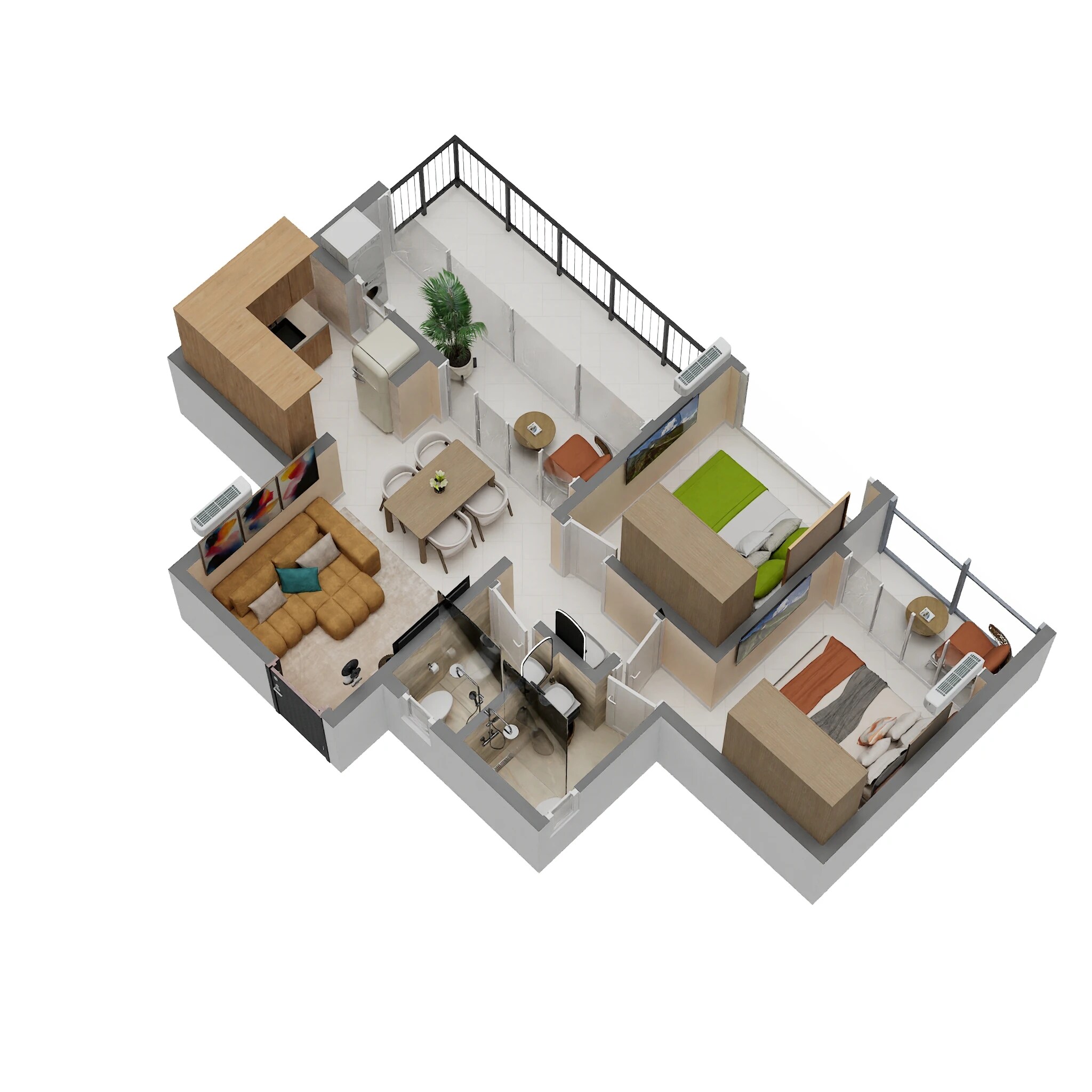 Floor plan of 2 BHK 565 Sq. Ft. Apartment in Thanekar BKC Paramount, Thane