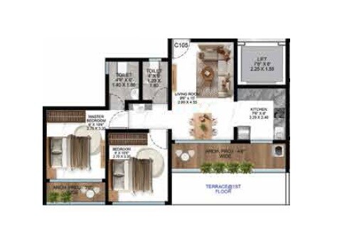 2 BHK 565 Sq. Ft. Apartment