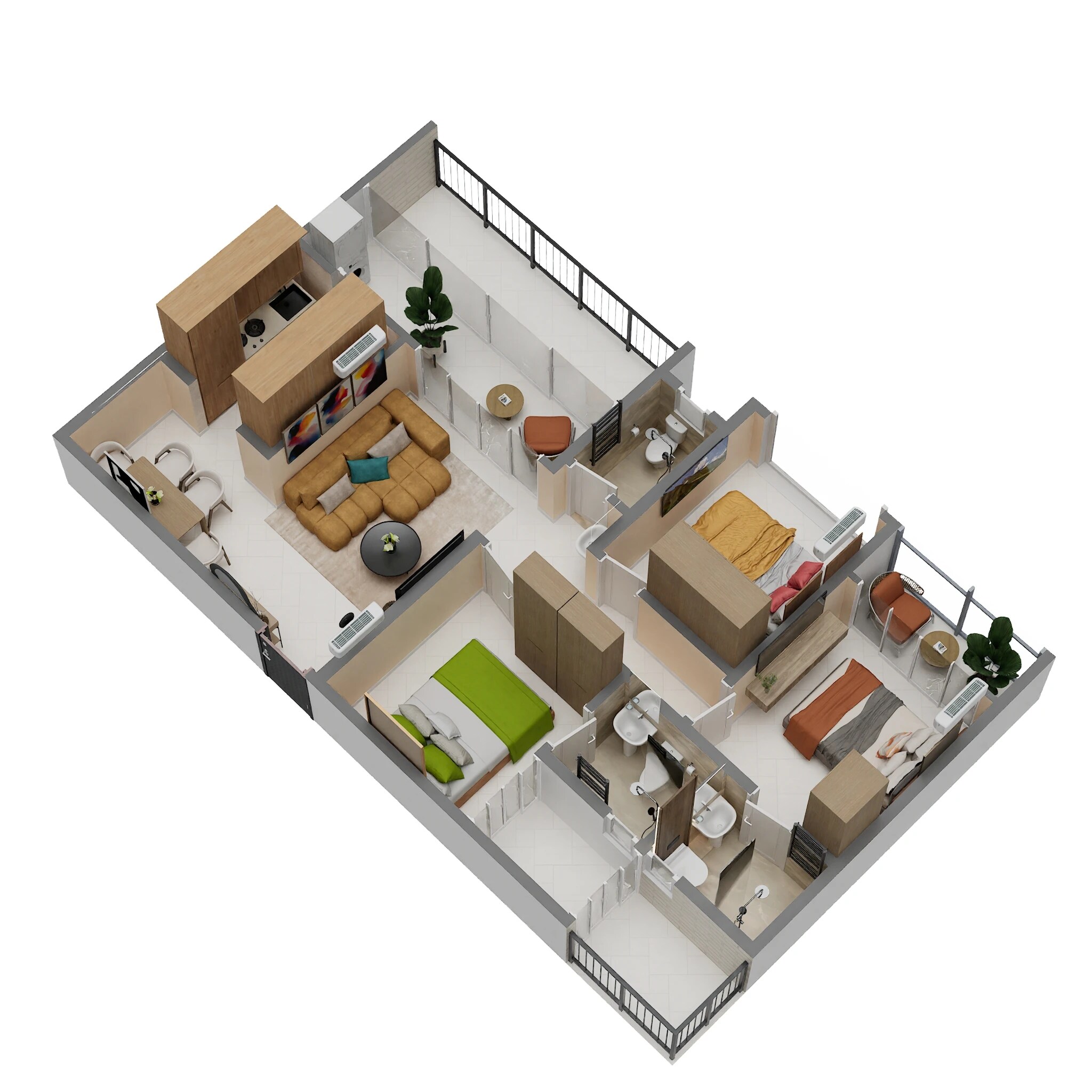 Floor plan of 3 BHK 645 Sq. Ft. Apartment in Thanekar BKC Paramount, Thane