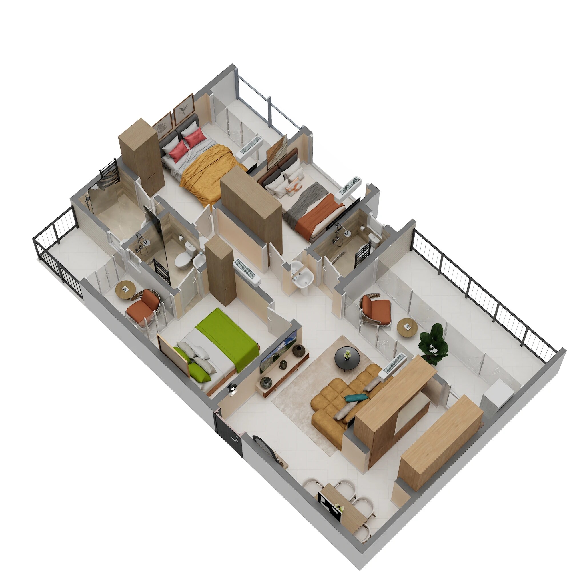 Floor plan of 3 BHK 779 Sq. Ft. Apartment in Thanekar BKC Paramount, Thane