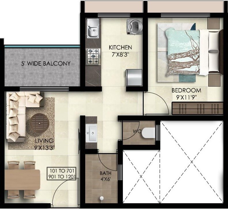 Floor plan of 1 BHK Apartment - 400 sq. ft. in Thanekar Civic, Thane