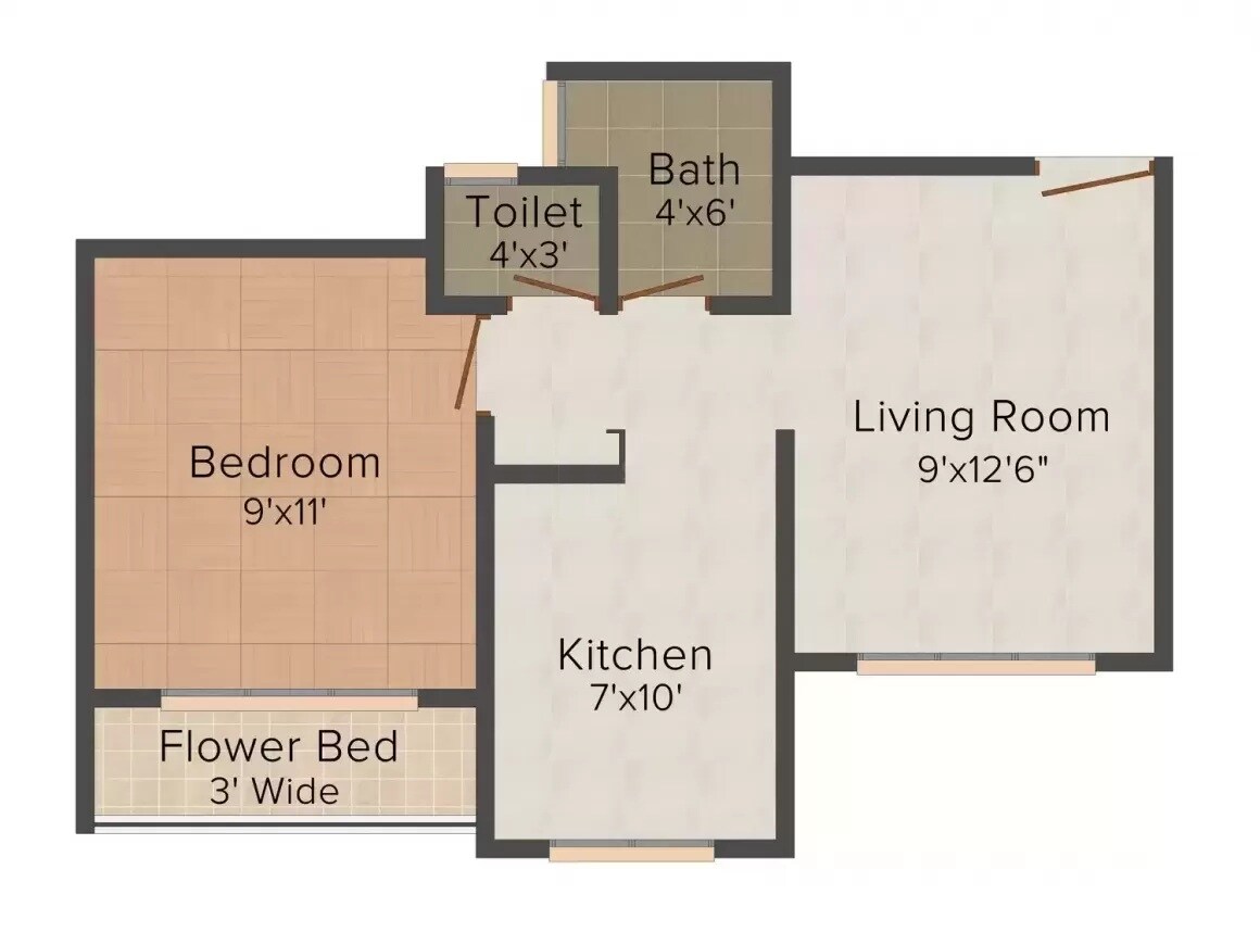 1 BHK 610 Sq. Ft. Apartment