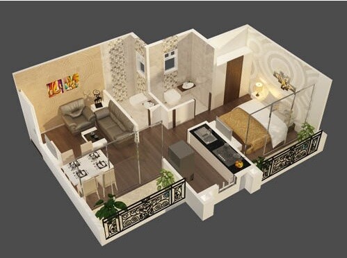 Floor plan of 1 BHK 278 Sq. Ft. Apartment in Thanekar Park Land, Thane