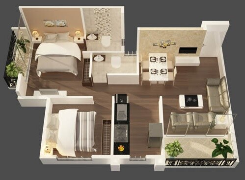 Floor plan of 2 BHK 429 Sq. Ft. Apartment in Thanekar Park Land, Thane