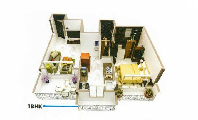 Floor plan of 1 BHK 495 Sq. Ft. Apartment in Tharwani Meghna Montana, Thane