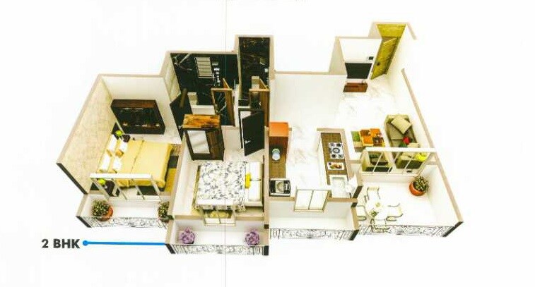 Floor plan of 2 BHK 710 Sq. Ft. Apartment in Tharwani Meghna Montana, Thane