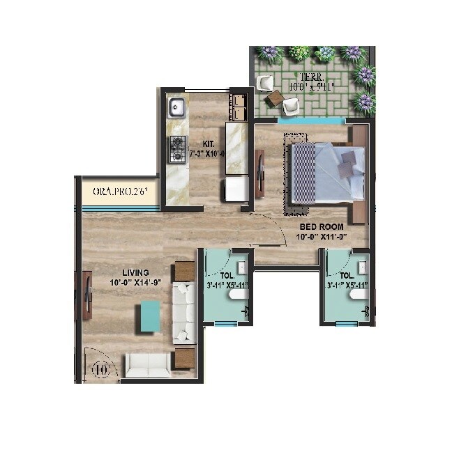 1 BHK 222 Sq. Ft. Apartment