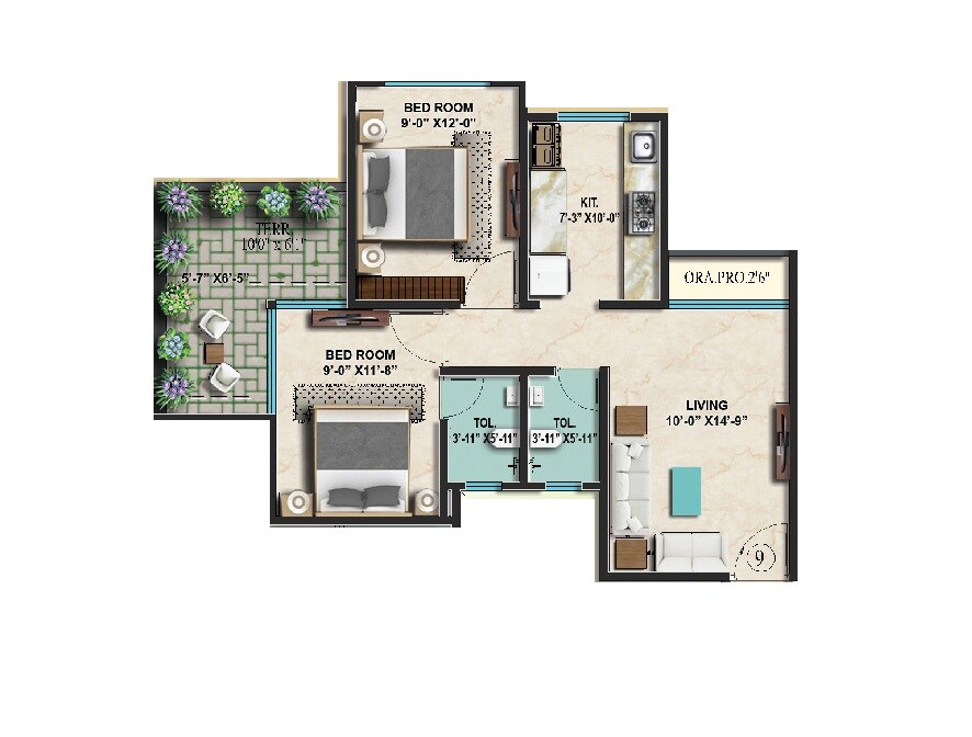 2 BHK 301 Sq. Ft. Apartment