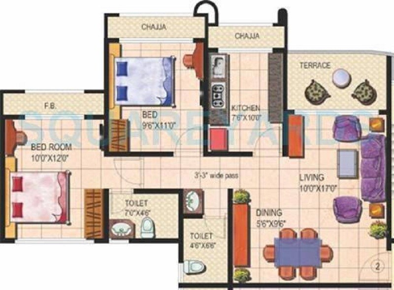 Floor plan of 2 BHK Apartment - 619 sq. ft. in Tharwani Rosalie, Thane