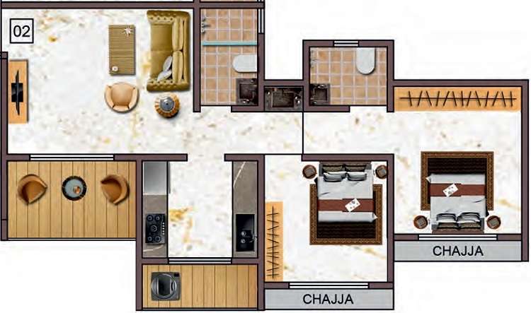 2 BHK 525 Sq. Ft. Apartment in Tharwani Vedant Empire