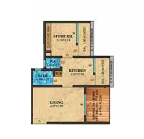 Floor plan of 1 BHK 293 Sq. Ft. Apartment in Tharwani Vedant Imperial Apartment, Thane