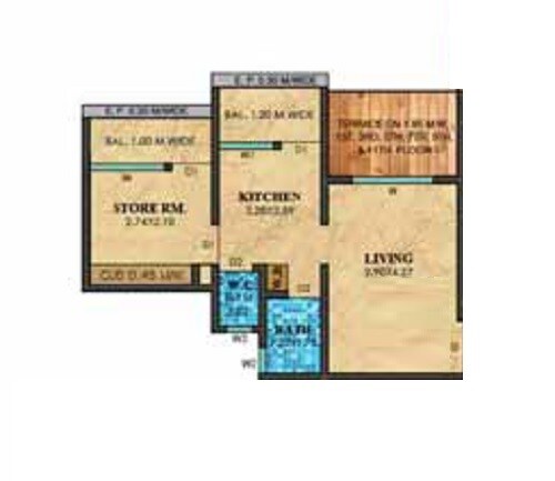 Floor plan of 1 BHK 335 Sq. Ft. Apartment in Tharwani Vedant Imperial Apartment, Thane