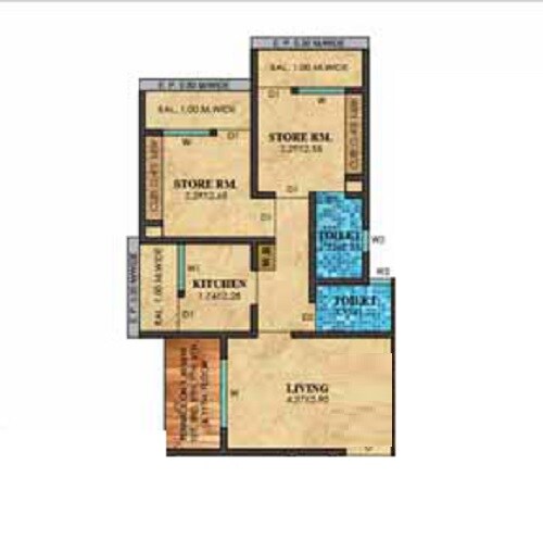Floor plan of 2 BHK 439 Sq. Ft. Apartment in Tharwani Vedant Imperial Apartment, Thane