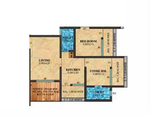 Floor plan of 2 BHK 462 Sq. Ft. Apartment in Tharwani Vedant Imperial Apartment, Thane