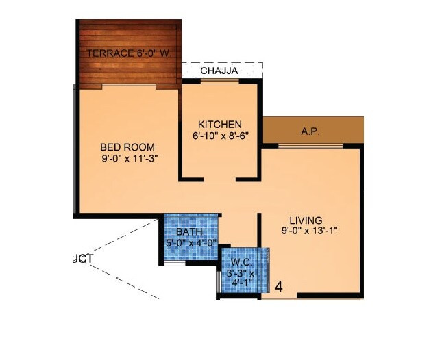 Floor plan of 1 BHK 328 Sq. Ft. Apartment in Tharwani Vedant Millenia, Thane