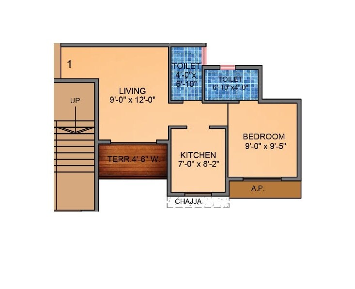 Floor plan of 1 BHK 430 Sq. Ft. Apartment in Tharwani Vedant Millenia, Thane