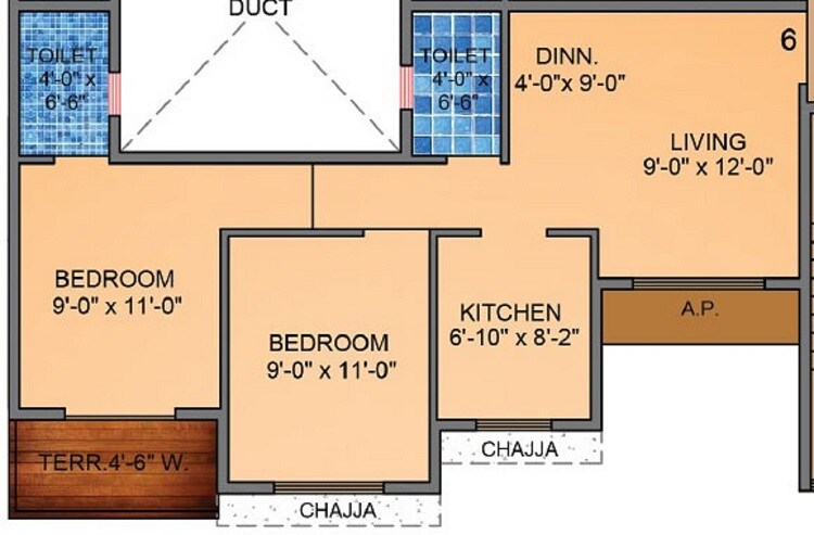 Floor plan of 2 BHK 461 Sq. Ft. Apartment in Tharwani Vedant Millenia, Thane