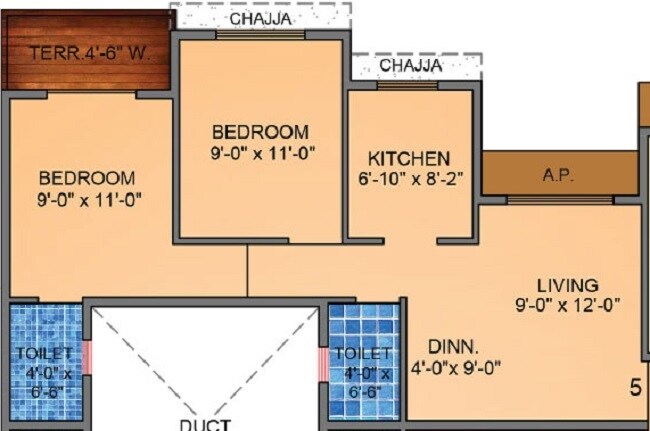 Floor plan of 2 BHK 468 Sq. Ft. Apartment in Tharwani Vedant Millenia, Thane