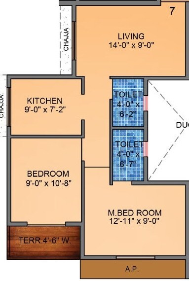 Floor plan of 2 BHK 477 Sq. Ft. Apartment in Tharwani Vedant Millenia, Thane