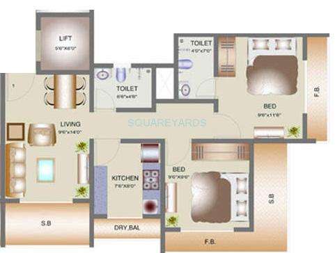 tharwani vedant nakshatra apartment 2bhk 1008sqft1