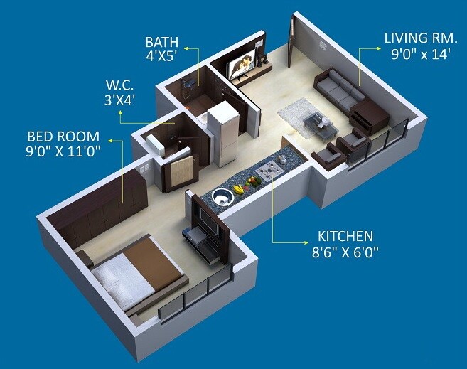 Floor plan of 1 BHK 365 Sq. Ft. Apartment in The Chalets Avenue, Thane