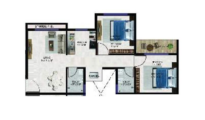 Floor plan of 2 BHK 523 Sq. Ft. Apartment in The Green Sapphirre, Thane