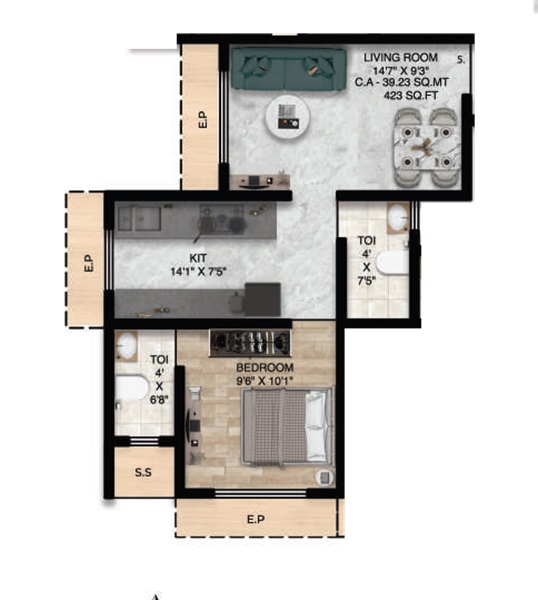 1 BHK 423 Sq. Ft. Apartment in The Pyramid One